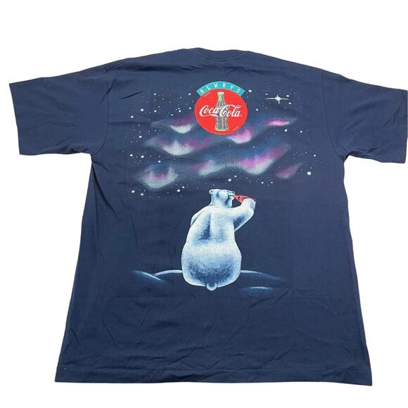 VTG 1994 Coca Cola Polar Bears T-Shirt Double Sided Blue size XL NEW WITH TAGS - Picture 2 of 9